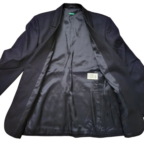 Benetton Wool Blazer Jacket 46 Italy Black Preppy Twee Academia Business - Picture 4 of 7